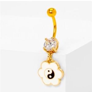 🐘🐘 14k Gold Embellished Yin Yang Daisy Dangle Belly Ring